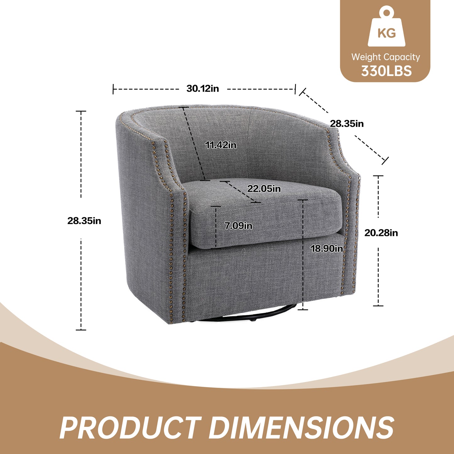MOONMISS 360 Degree Swivel Accent Chair, Mid-Century Armchair with Deep Seat, Round Barrel Chair for Living Room Bedroom