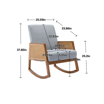 MOONMISS Mid-Century Modern Nursery Rocking Armchair, Upholstered Tall Back Accent Glider Rocker, Made of Solid Wood, Suitable for Living Room, Bedroom, Office