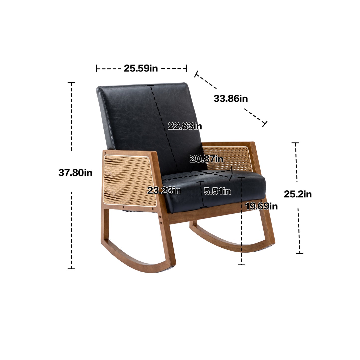 MOONMISS Mid-Century Modern Nursery Rocking Armchair, Upholstered Tall Back Accent Glider Rocker, Made of Solid Wood, Suitable for Living Room, Bedroom, Office