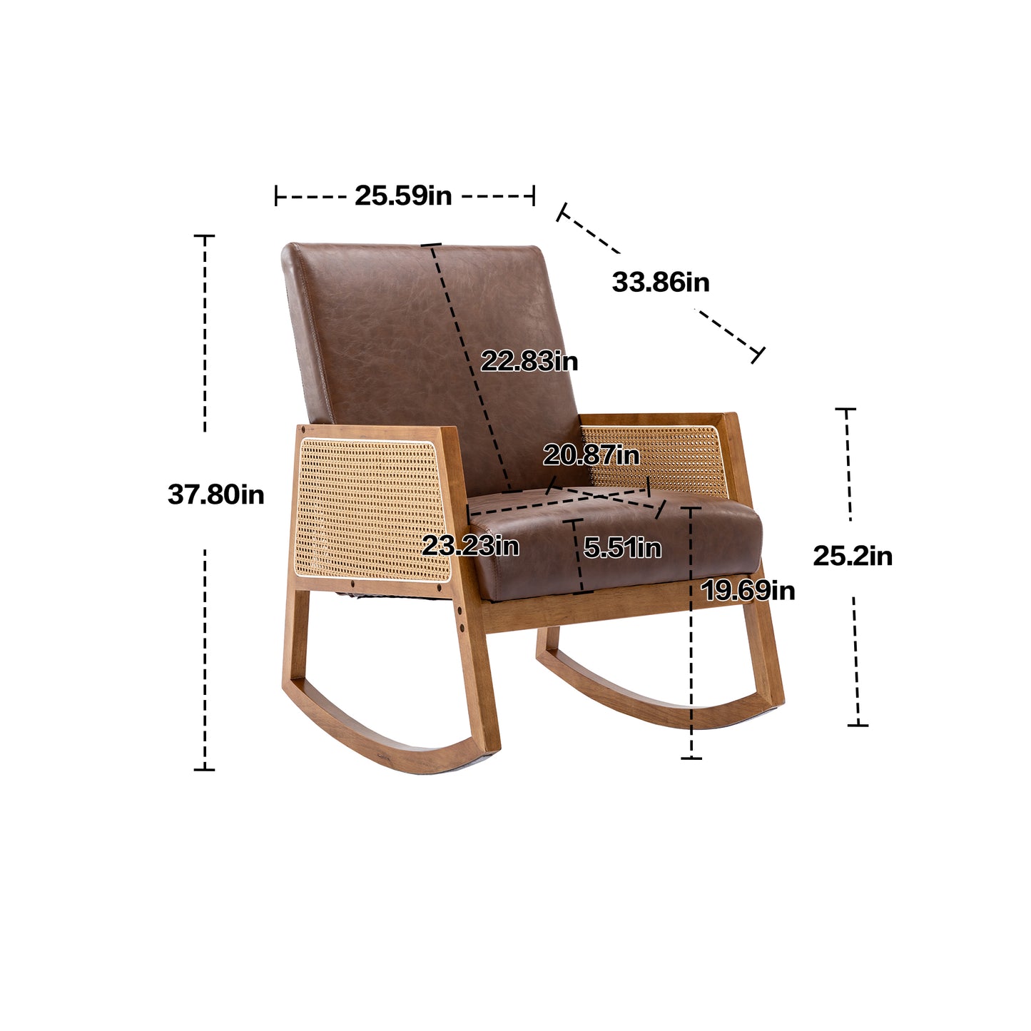 MOONMISS Mid-Century Modern Nursery Rocking Armchair, Upholstered Tall Back Accent Glider Rocker, Made of Solid Wood, Suitable for Living Room, Bedroom, Office