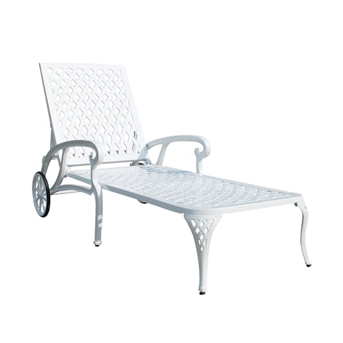 MOONMISS Chaise Lounge Chair, Outdoor Lounge Chairs with Adjustable Backrest, Reclining Chair with Wheeled Stool Legs for Patio, Beach, Yard, Pool