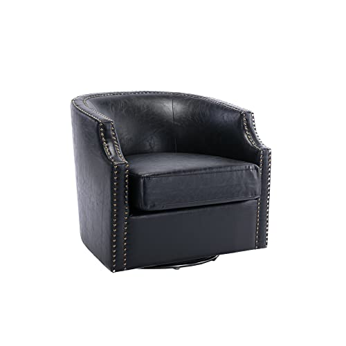 MOONMISS 360 Degree Swivel Accent Chair, Mid-Century Armchair with Deep Seat, Round Barrel Chair for Living Room Bedroom