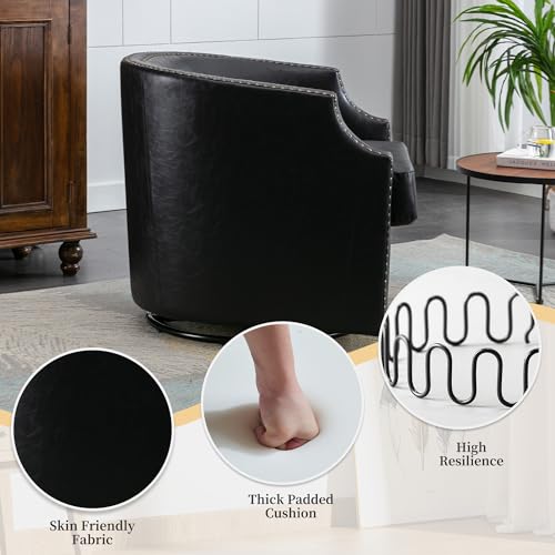 MOONMISS 360 Degree Swivel Accent Chair, Mid-Century Armchair with Deep Seat, Round Barrel Chair for Living Room Bedroom