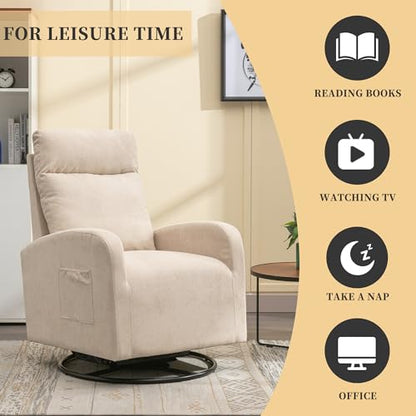 MOONMISS Swivel Glider Rocker Chair, Rocking Chair Nursery with Pocket, Comfy Chair with High Back, Deep Seat for Living Room, Bedroom