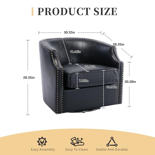 MOONMISS 360 Degree Swivel Accent Chair, Mid-Century Armchair with Deep Seat, Round Barrel Chair for Living Room Bedroom