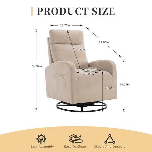 MOONMISS Swivel Glider Rocker Chair, Rocking Chair Nursery with Pocket, Comfy Chair with High Back, Deep Seat for Living Room, Bedroom