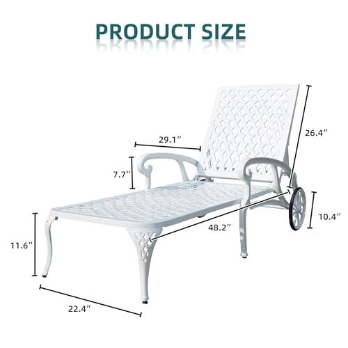 MOONMISS Chaise Lounge Chair, Outdoor Lounge Chairs with Adjustable Backrest, Reclining Chair with Wheeled Stool Legs for Patio, Beach, Yard, Pool