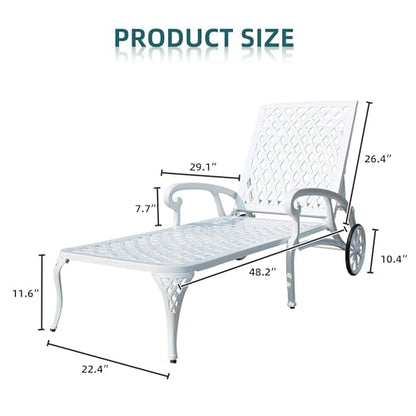 MOONMISS Chaise Lounge Chair, Outdoor Lounge Chairs with Adjustable Backrest, Reclining Chair with Wheeled Stool Legs for Patio, Beach, Yard, Pool