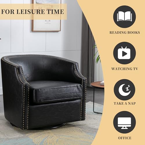 MOONMISS 360 Degree Swivel Accent Chair, Mid-Century Armchair with Deep Seat, Round Barrel Chair for Living Room Bedroom