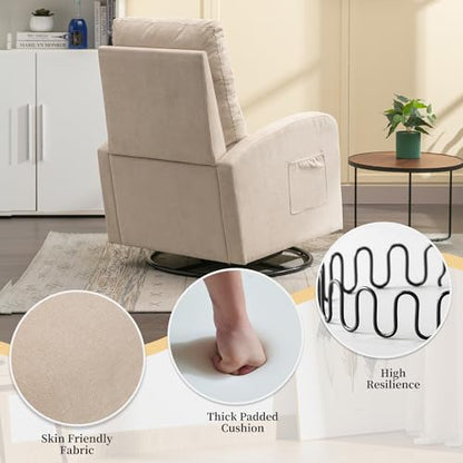 MOONMISS Swivel Glider Rocker Chair, Rocking Chair Nursery with Pocket, Comfy Chair with High Back, Deep Seat for Living Room, Bedroom