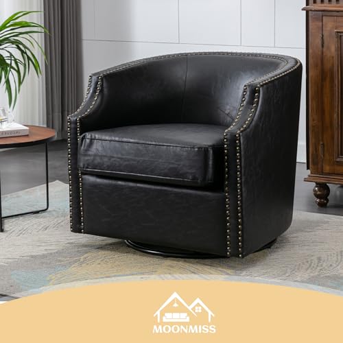MOONMISS 360 Degree Swivel Accent Chair, Mid-Century Armchair with Deep Seat, Round Barrel Chair for Living Room Bedroom