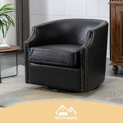 MOONMISS 360 Degree Swivel Accent Chair, Mid-Century Armchair with Deep Seat, Round Barrel Chair for Living Room Bedroom