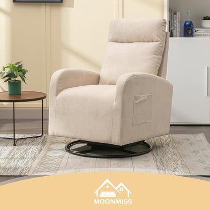MOONMISS Swivel Glider Rocker Chair, Rocking Chair Nursery with Pocket, Comfy Chair with High Back, Deep Seat for Living Room, Bedroom