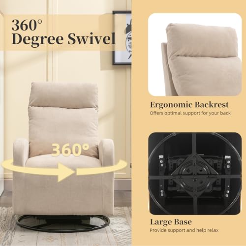 MOONMISS Swivel Glider Rocker Chair, Rocking Chair Nursery with Pocket, Comfy Chair with High Back, Deep Seat for Living Room, Bedroom