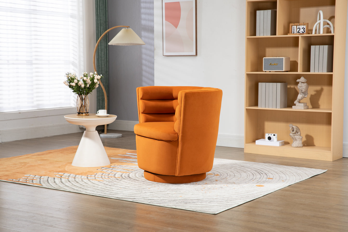 MOONMISS 360 Degree Swivel Barrel Chair, Comfy Round Accent Chair with storage for Living Room, 360 Degree Swivel Barrel Club Chair, Leisure Arm Chair for Nursery, Hotel, Bedroom, Office