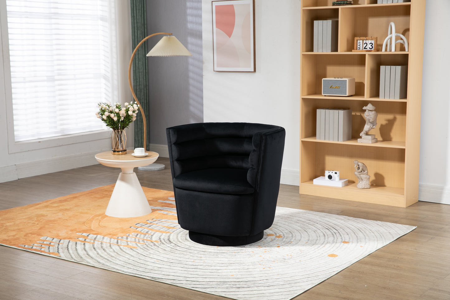 MOONMISS 360 Degree Swivel Barrel Chair, Comfy Round Accent Chair with storage for Living Room, 360 Degree Swivel Barrel Club Chair, Leisure Arm Chair for Nursery, Hotel, Bedroom, Office
