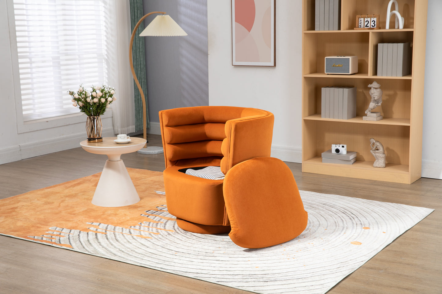 MOONMISS 360 Degree Swivel Barrel Chair, Comfy Round Accent Chair with storage for Living Room, 360 Degree Swivel Barrel Club Chair, Leisure Arm Chair for Nursery, Hotel, Bedroom, Office