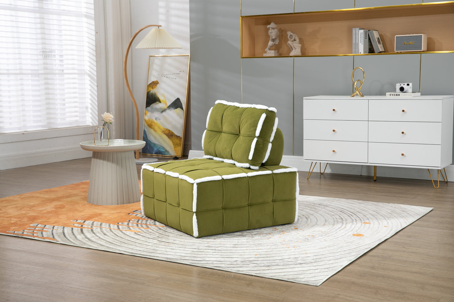 MOONMISS Upholstered Deep Seat Armless Accent Single Lazy Sofa Lounge Arm Chair,Comfy Oversized Leisure Barrel Chairs for Living Room/Office/Meeting-room/Apartment/Bedroom Furniture Set