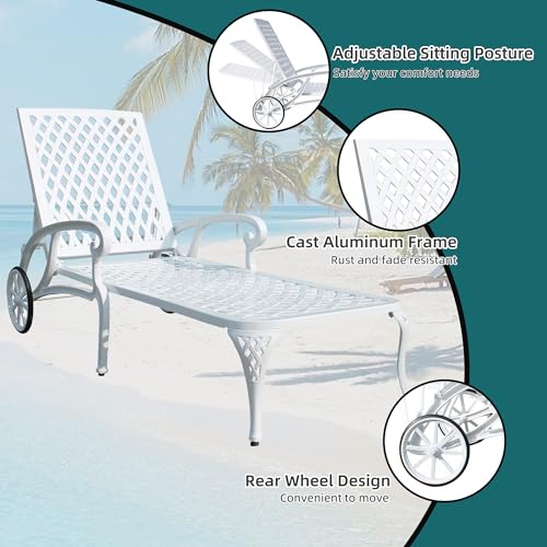 MOONMISS Chaise Lounge Chair, Outdoor Lounge Chairs with Adjustable Backrest, Reclining Chair with Wheeled Stool Legs for Patio, Beach, Yard, Pool