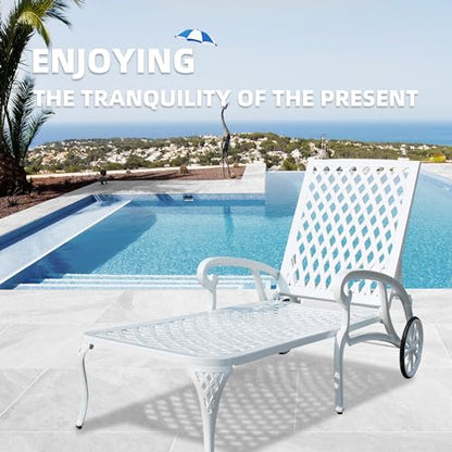 MOONMISS Chaise Lounge Chair, Outdoor Lounge Chairs with Adjustable Backrest, Reclining Chair with Wheeled Stool Legs for Patio, Beach, Yard, Pool