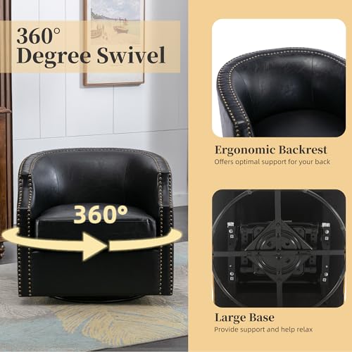 MOONMISS 360 Degree Swivel Accent Chair, Mid-Century Armchair with Deep Seat, Round Barrel Chair for Living Room Bedroom