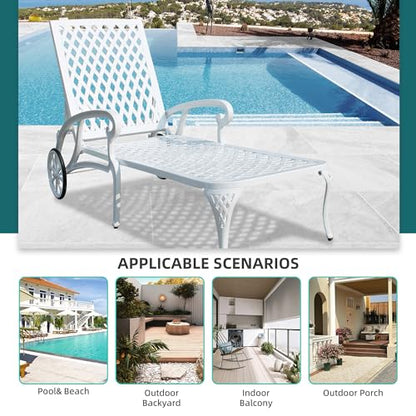 MOONMISS Chaise Lounge Chair, Outdoor Lounge Chairs with Adjustable Backrest, Reclining Chair with Wheeled Stool Legs for Patio, Beach, Yard, Pool