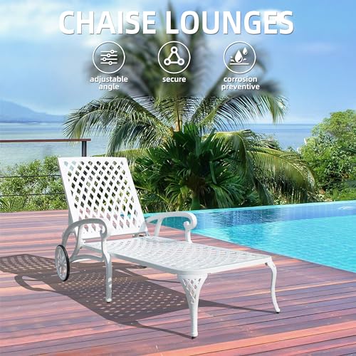 MOONMISS Chaise Lounge Chair, Outdoor Lounge Chairs with Adjustable Backrest, Reclining Chair with Wheeled Stool Legs for Patio, Beach, Yard, Pool