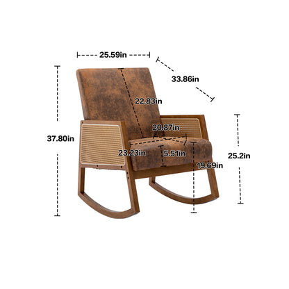 MOONMISS Mid-Century Modern Nursery Rocking Armchair, Upholstered Tall Back Accent Glider Rocker, Made of Solid Wood, Suitable for Living Room, Bedroom, Office