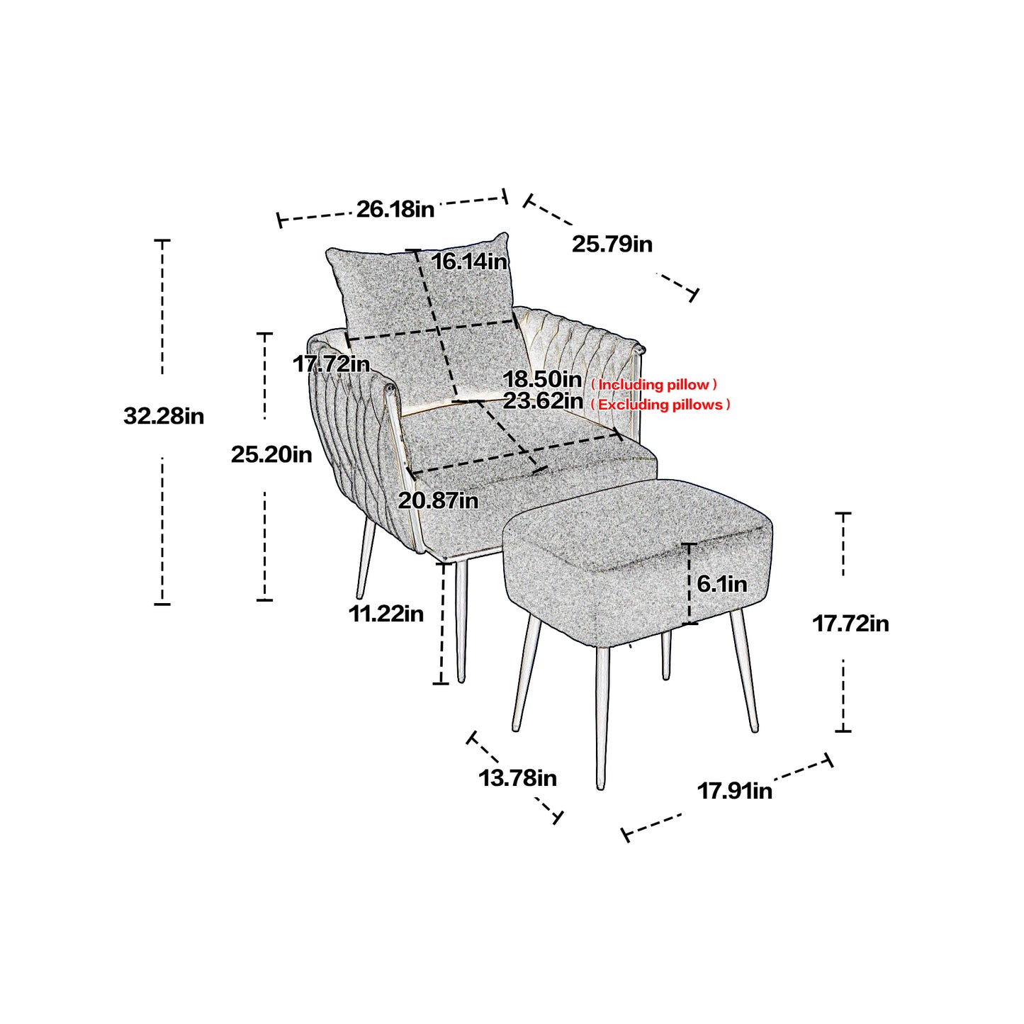 MOONMISS Accent Chair Modern Upholstered Armchair Tufted Chair with Metal Frame, Single Leisure Chairs for Living Room, Bedroom