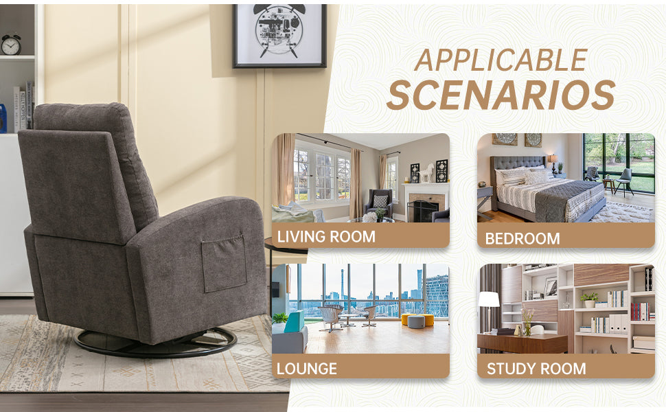 MOONMISS Swivel Glider Rocker Chair, Rocking Chair Nursery with Pocket, Comfy Chair with High Back, Deep Seat for Living Room, Bedroom