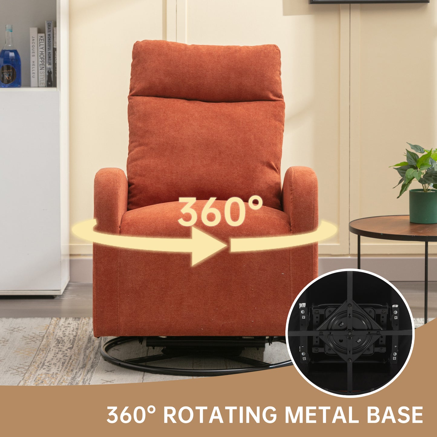 MOONMISS Swivel Glider Rocker Chair, Rocking Chair Nursery with Pocket, Comfy Chair with High Back, Deep Seat for Living Room, Bedroom