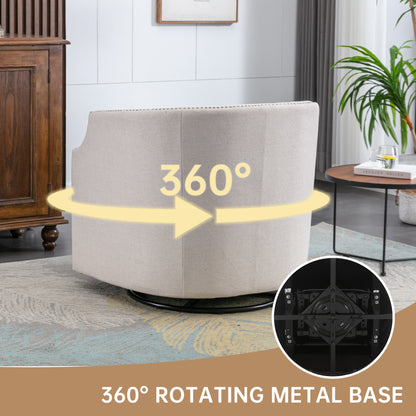 MOONMISS 360 Degree Swivel Accent Chair, Mid-Century Armchair with Deep Seat, Round Barrel Chair for Living Room Bedroom