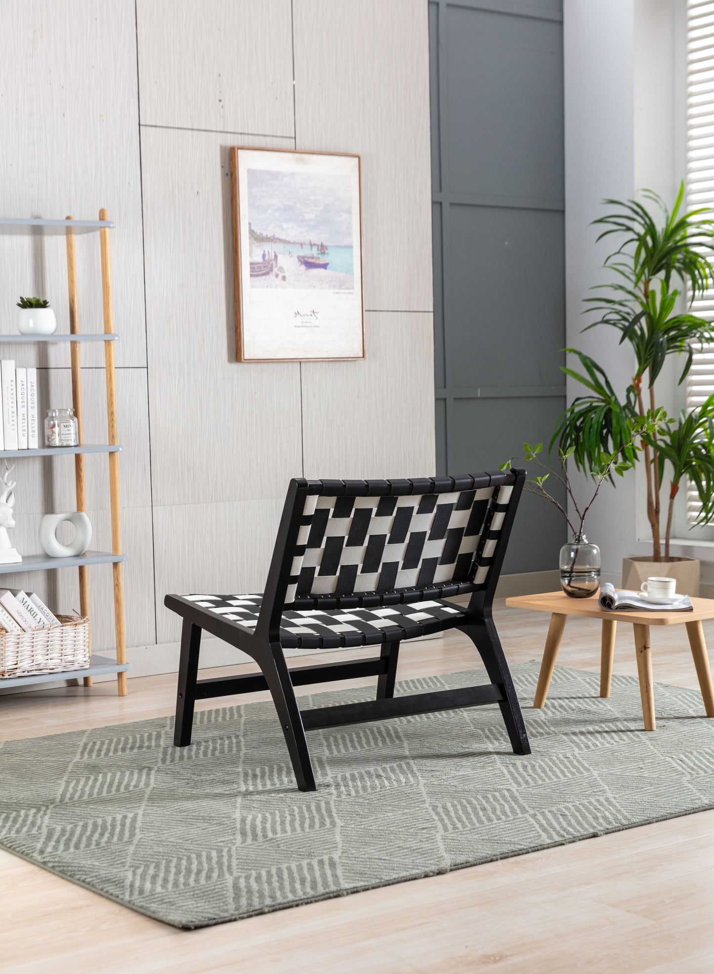MOONMISS Solid Wood Frame Chair With White Faux Wool. Modern Accent Chair Lounge Chair for Living Room