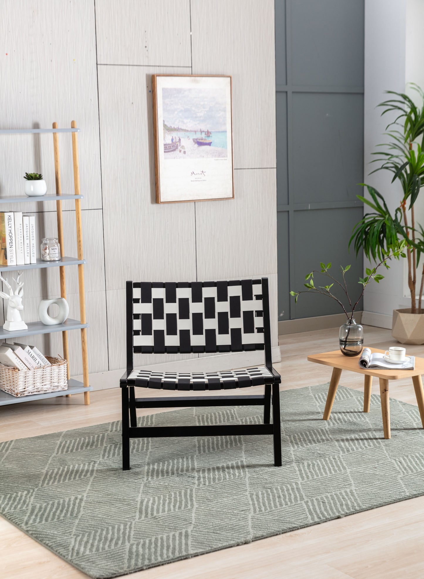 MOONMISS Solid Wood Frame Chair With White Faux Wool. Modern Accent Chair Lounge Chair for Living Room