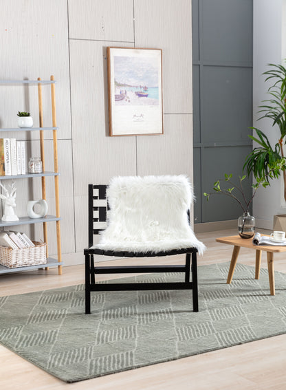 MOONMISS Solid Wood Frame Chair With White Faux Wool. Modern Accent Chair Lounge Chair for Living Room