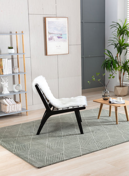 MOONMISS Solid Wood Frame Chair With White Faux Wool. Modern Accent Chair Lounge Chair for Living Room