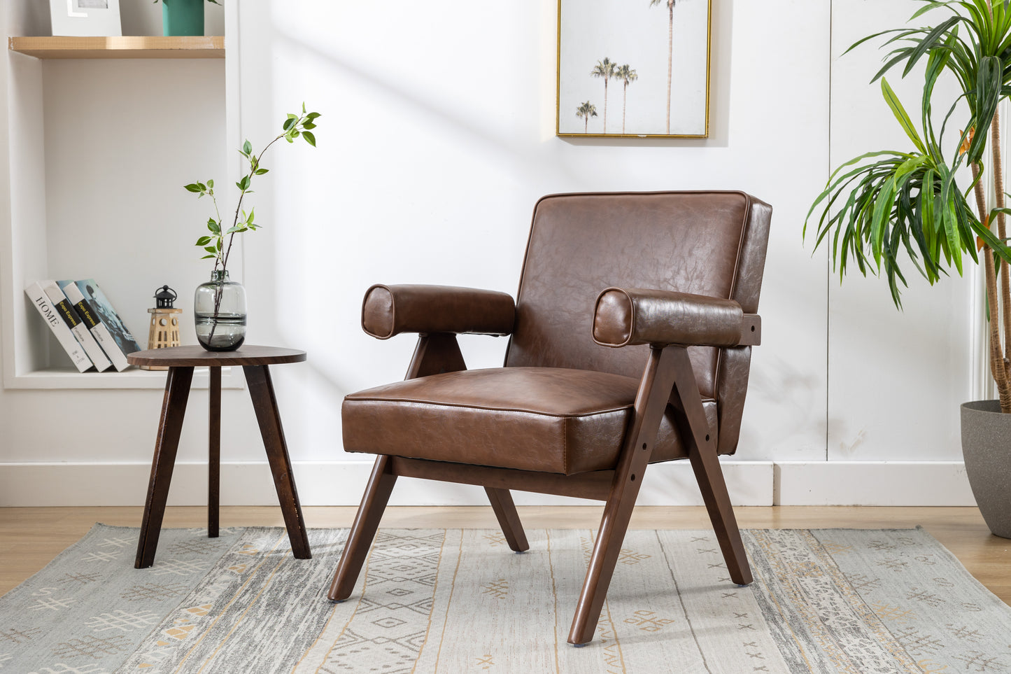 MOONMISS Wood Frame Armchair, Modern Accent Chair  with Brown Feet Lounge Chair for Living Room, Bedroom
