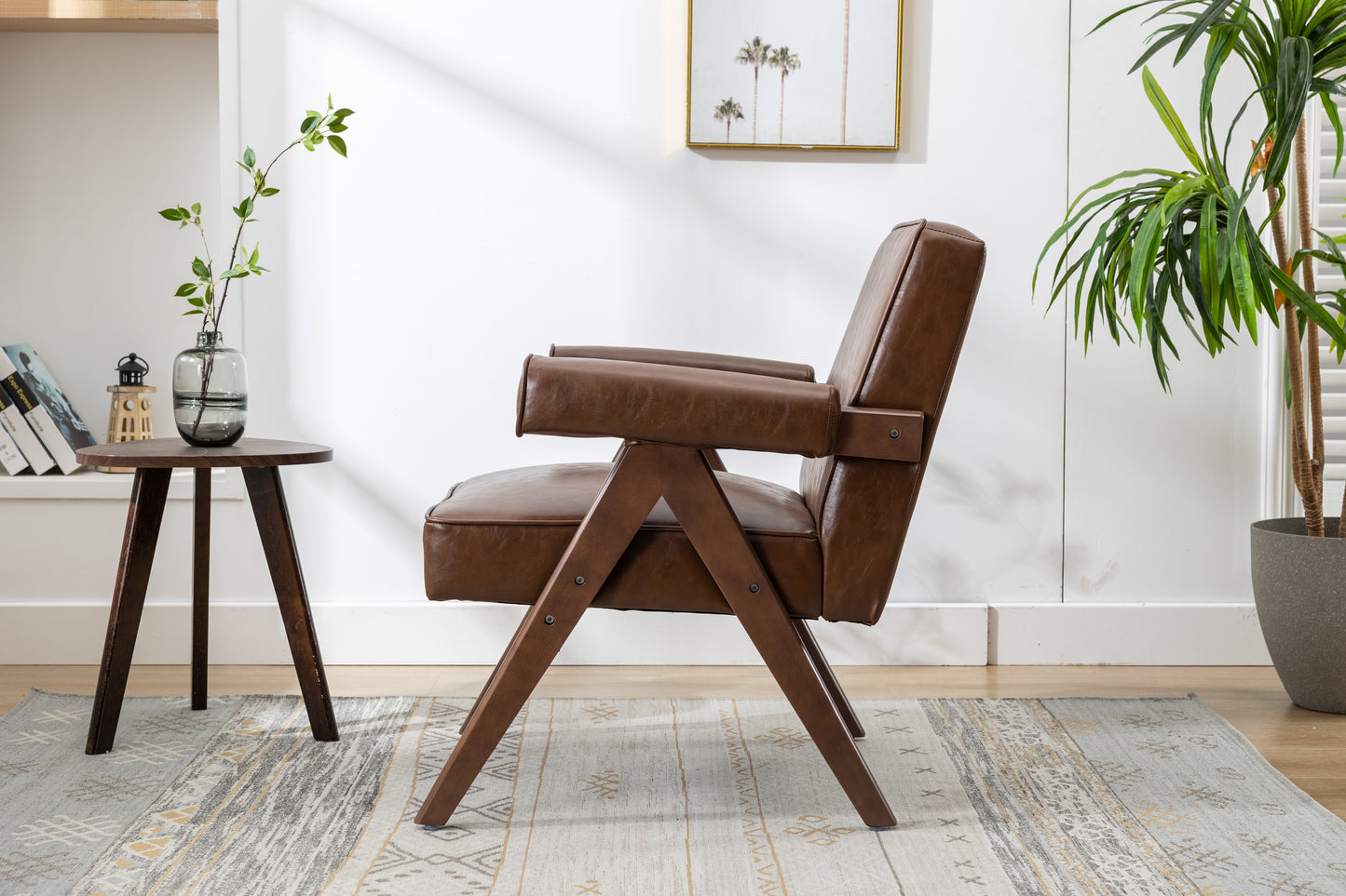 MOONMISS Wood Frame Armchair, Modern Accent Chair  with Brown Feet Lounge Chair for Living Room, Bedroom