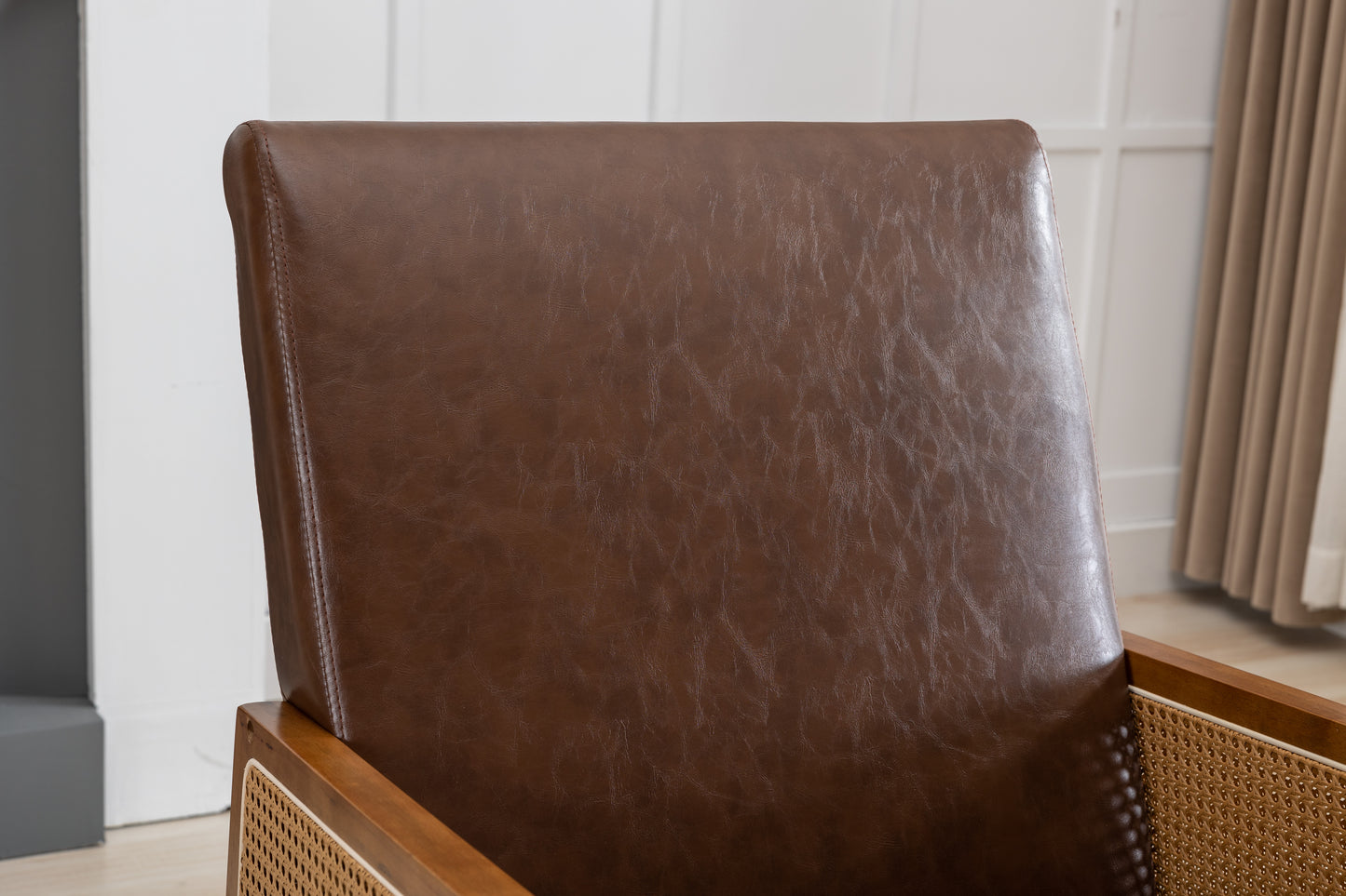 MOONMISS Mid-Century Modern Nursery Rocking Armchair, Upholstered Tall Back Accent Glider Rocker, Made of Solid Wood, Suitable for Living Room, Bedroom, Office