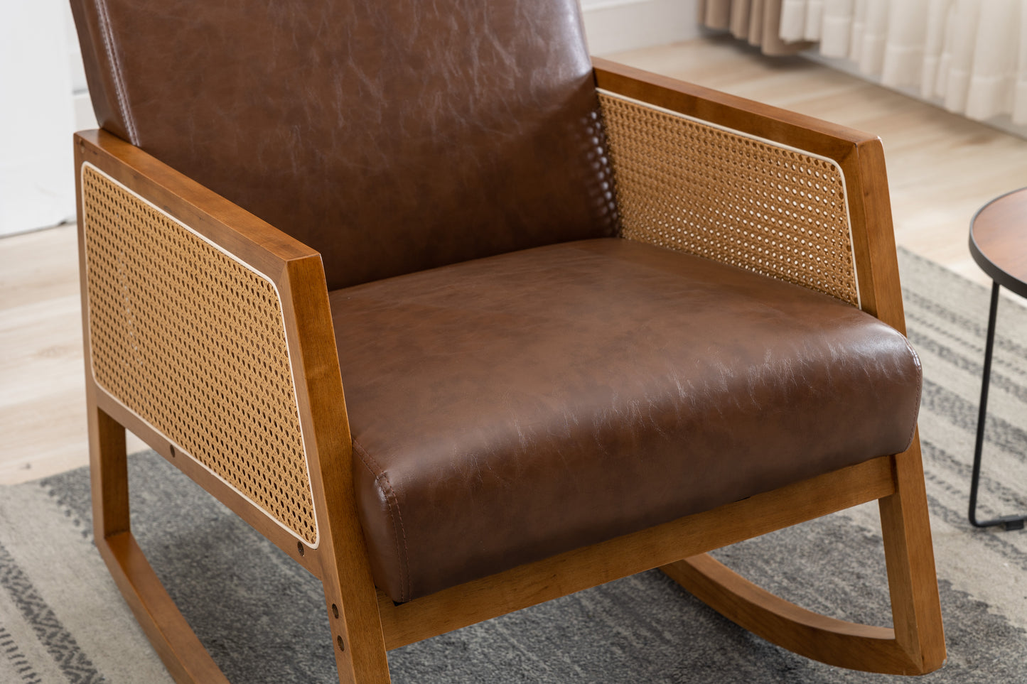 MOONMISS Mid-Century Modern Nursery Rocking Armchair, Upholstered Tall Back Accent Glider Rocker, Made of Solid Wood, Suitable for Living Room, Bedroom, Office