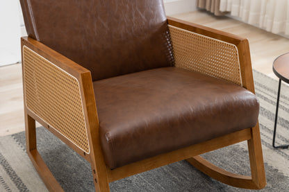 MOONMISS Mid-Century Modern Nursery Rocking Armchair, Upholstered Tall Back Accent Glider Rocker, Made of Solid Wood, Suitable for Living Room, Bedroom, Office