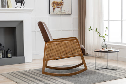 MOONMISS Mid-Century Modern Nursery Rocking Armchair, Upholstered Tall Back Accent Glider Rocker, Made of Solid Wood, Suitable for Living Room, Bedroom, Office