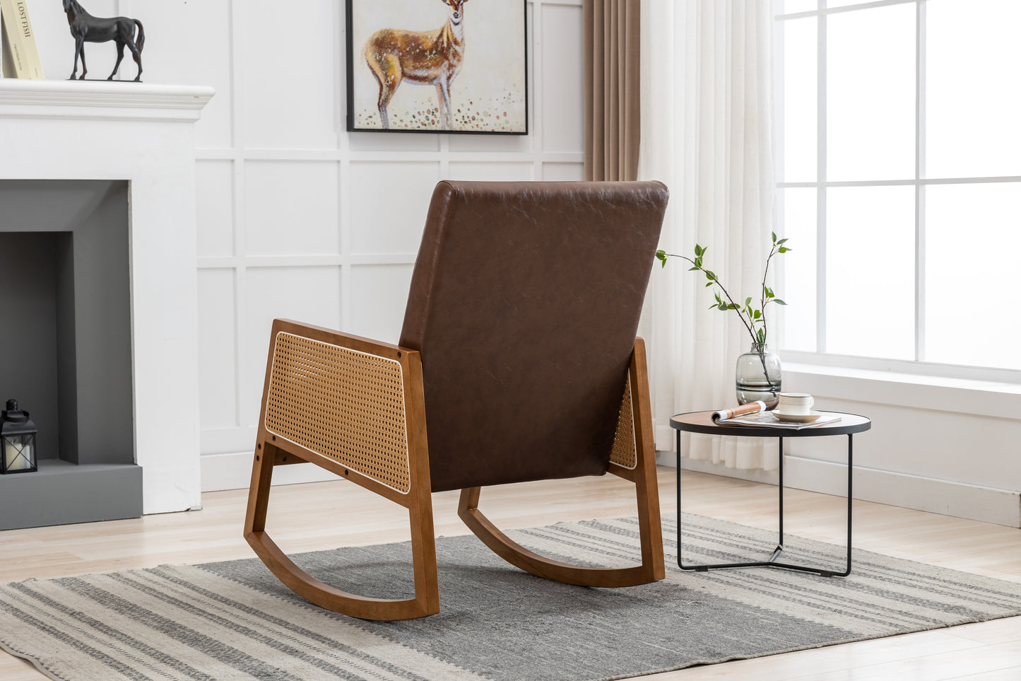 MOONMISS Mid-Century Modern Nursery Rocking Armchair, Upholstered Tall Back Accent Glider Rocker, Made of Solid Wood, Suitable for Living Room, Bedroom, Office