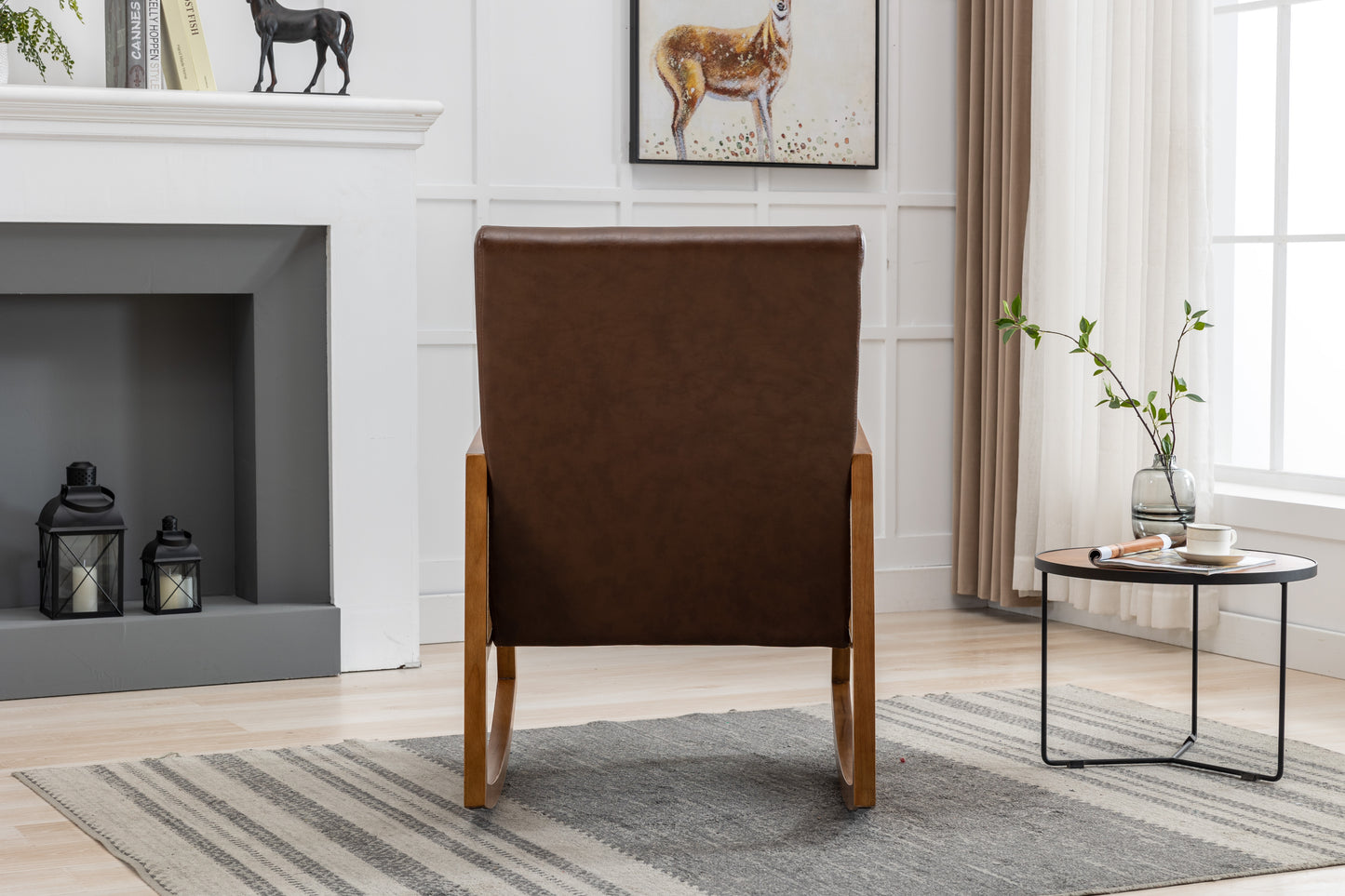 MOONMISS Mid-Century Modern Nursery Rocking Armchair, Upholstered Tall Back Accent Glider Rocker, Made of Solid Wood, Suitable for Living Room, Bedroom, Office