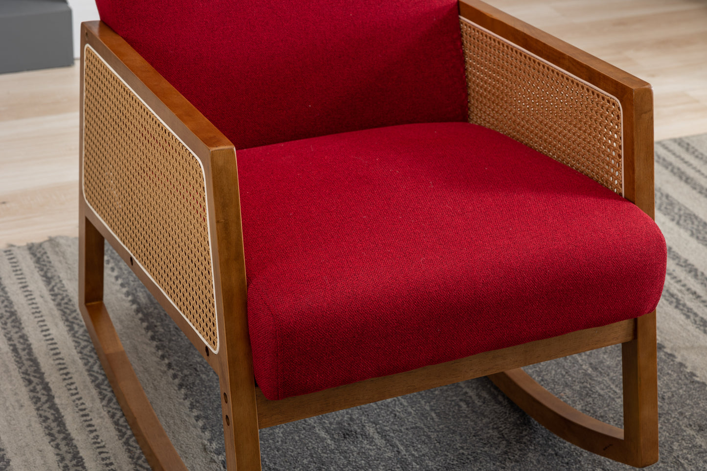MOONMISS Mid-Century Modern Nursery Rocking Armchair, Upholstered Tall Back Accent Glider Rocker, Made of Solid Wood, Suitable for Living Room, Bedroom, Office