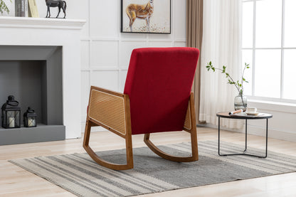 MOONMISS Mid-Century Modern Nursery Rocking Armchair, Upholstered Tall Back Accent Glider Rocker, Made of Solid Wood, Suitable for Living Room, Bedroom, Office