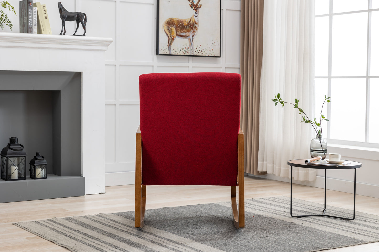 MOONMISS Mid-Century Modern Nursery Rocking Armchair, Upholstered Tall Back Accent Glider Rocker, Made of Solid Wood, Suitable for Living Room, Bedroom, Office