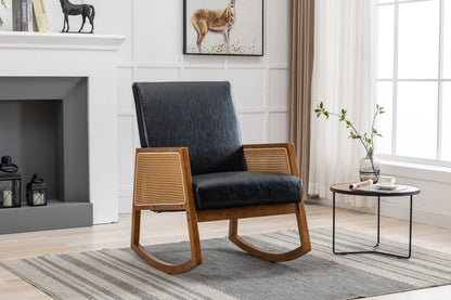 MOONMISS Mid-Century Modern Nursery Rocking Armchair, Upholstered Tall Back Accent Glider Rocker, Made of Solid Wood, Suitable for Living Room, Bedroom, Office