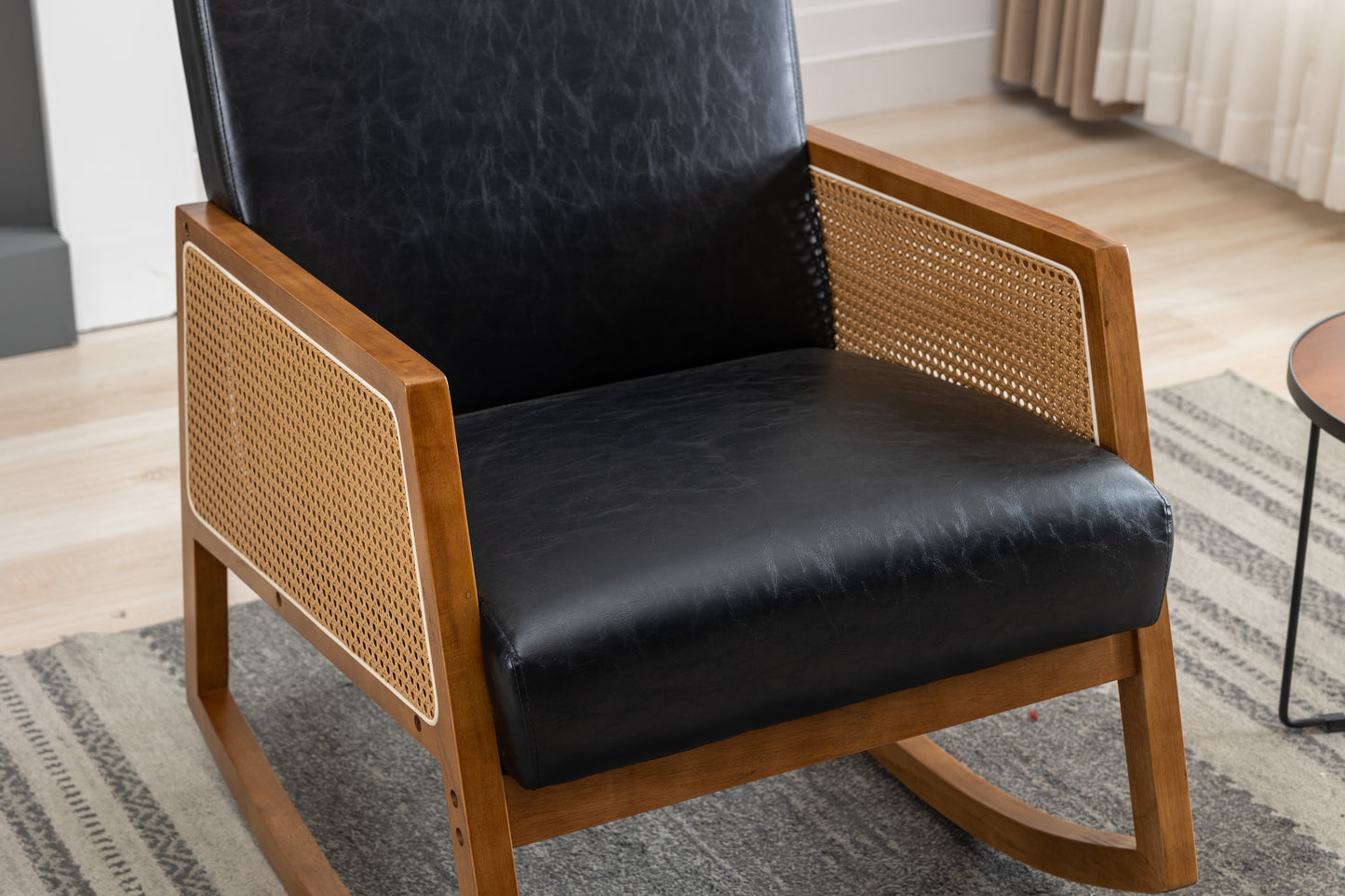 MOONMISS Mid-Century Modern Nursery Rocking Armchair, Upholstered Tall Back Accent Glider Rocker, Made of Solid Wood, Suitable for Living Room, Bedroom, Office