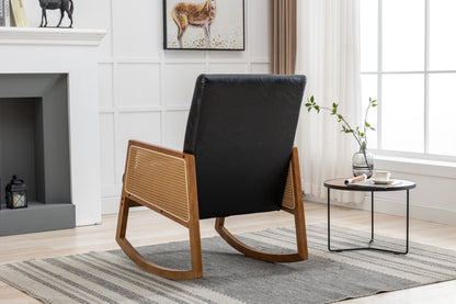 MOONMISS Mid-Century Modern Nursery Rocking Armchair, Upholstered Tall Back Accent Glider Rocker, Made of Solid Wood, Suitable for Living Room, Bedroom, Office